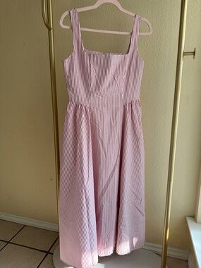 Wayf Red and White Striped Midi Dress